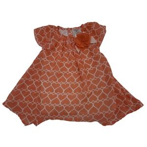 Cuddle Bear Collection Girls 18M Orange Heart Print Chiffon Dress Flower Detail